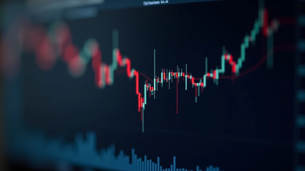 Indicadores técnicos em gráfico de preço com linhas de média móvel e osciladores