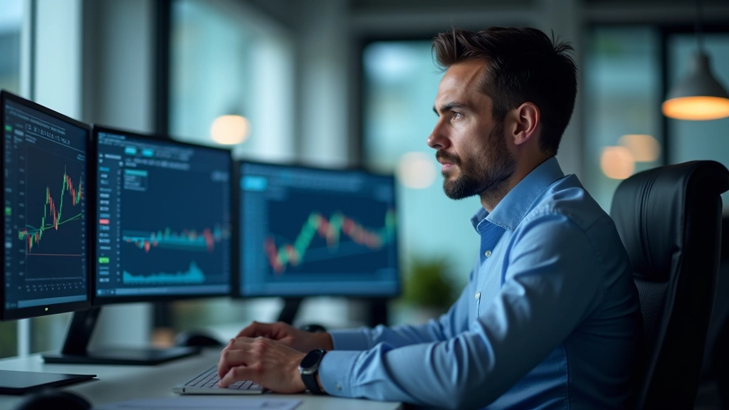 Análise técnica em computador com gráficos de velas e indicadores